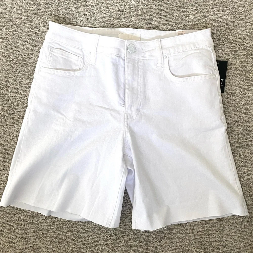 Kut from the Kloth White Denim Shorts Raw Hem Hailey High Rise Size 4 NWT Summer